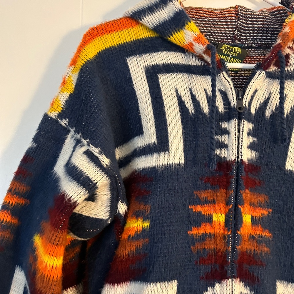 Vintage Tejidos Ruminahui Aztec Colorful Zip Up Jacket Ecuador Unique Sweater - Picture 3 of 7